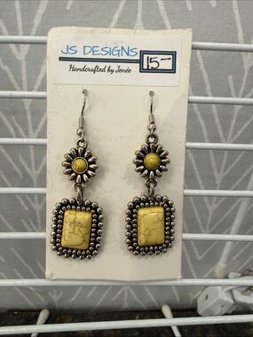 JS Designs Yellow Stone Silver-Tone Dangle Earrings